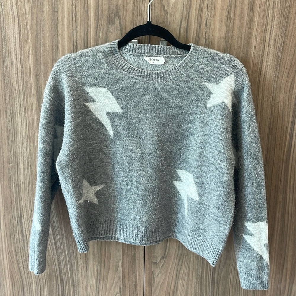 Grey Sweater with White Shapes. Size: M, Condition: Good